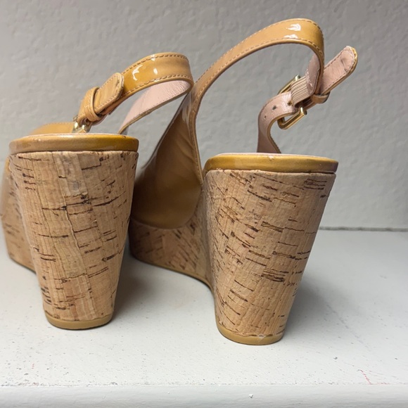 Stuart Weitzman Beige Patent Wedge Sandals - Picture 3 of 6